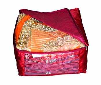 atorakushon   Satin Saree Cover Garments Cover Bag Wardrobe Organiser Up to 15 Clothes Storage Set Pack of 3 (Maroon) 3