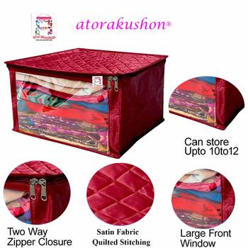 atorakushon   Satin Saree Cover Garments Cover Bag Wardrobe Organiser Up to 15 Clothes Storage Set Pack of 3 (Maroon) 4