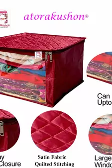 atorakushon   Satin Saree Cover Garments Cover Bag Wardrobe Organiser Up to 15 Clothes Storage Set Pack of 3 (Maroon)