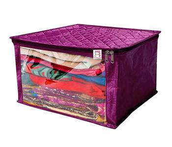 atorakushon   Satin Saree Cover Garments Cover Bag Wardrobe Organiser Up to 15 Clothes Storage Set Pack of 1 (Purple) 1