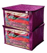 atorakushon   Satin Saree Cover Garments Cover Bag Wardrobe Organiser Up to 15 Clothes Storage Set Pack of 2 (Purple)
