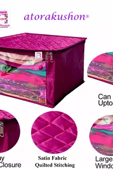 atorakushon   Satin Saree Cover Garments Cover Bag Wardrobe Organiser Up to 15 Clothes Storage Set Pack of 2 (Purple)