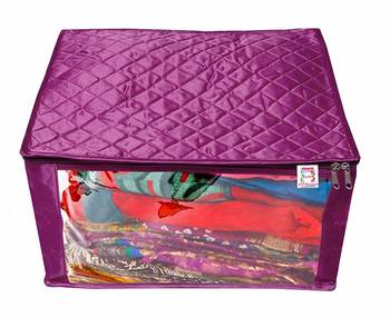 atorakushon   Satin Saree Cover Garments Cover Bag Wardrobe Organiser Up to 15 Clothes Storage Set Pack of 3 (Purple) 2
