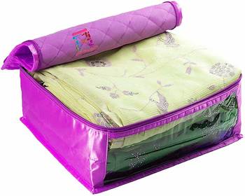 atorakushon   Satin Saree Cover Garments Cover Bag Wardrobe Organiser Up to 15 Clothes Storage Set Pack of 3 (Purple) 3