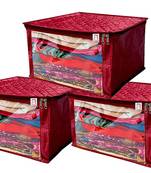 atorakushon   Satin Saree Cover Garments Cover Bag Wardrobe Organiser Up to 15 Clothes Storage Set Pack of 3 (Maroon)