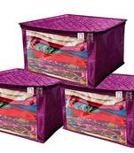 atorakushon   Satin Saree Cover Garments Cover Bag Wardrobe Organiser Up to 15 Clothes Storage Set Pack of 3 (Purple)