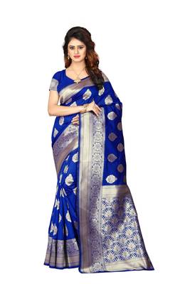 Royal Blue Woven Jacquard Saree With Blouse 1