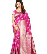Rani Pink Woven Jacquard Saree With Blouse