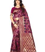 Wine Woven Jacquard Saree With Blouse