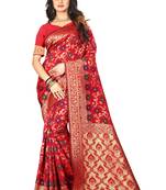 Red Woven Jacquard Saree With Blouse