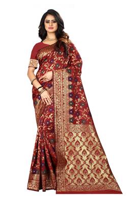 Maroon Woven Jacquard Saree With Blouse 1