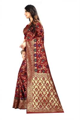 Maroon Woven Jacquard Saree With Blouse 2