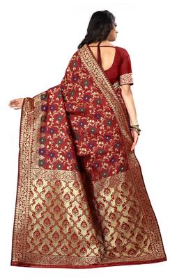 Maroon Woven Jacquard Saree With Blouse 3