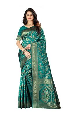 Green Woven Jacquard Saree With Blouse 1
