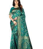 Green Woven Jacquard Saree With Blouse