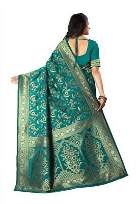 Green Woven Jacquard Saree With Blouse 3