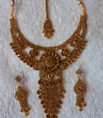 Traditional AD Zircon Stone Golden Fancy Stylish Party Wear Wedding necklace earring mangtika set