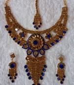 Traditional AD Zircon Stone Blue Fancy Stylish Party Wear Wedding necklace earring mangtika set