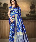 Royal blue woven jacquard saree with blouse