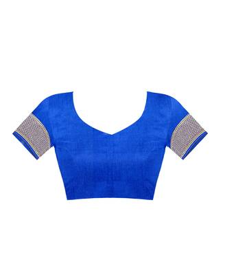Royal blue woven jacquard saree with blouse 5