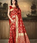 Red Woven Jacquard Saree With Blouse