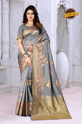 Grey Woven Jacquard Saree With Blouse 1