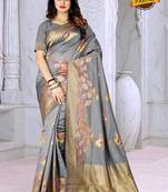 Grey Woven Jacquard Saree With Blouse