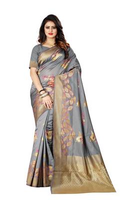 Grey Woven Jacquard Saree With Blouse 2