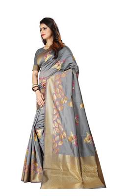 Grey Woven Jacquard Saree With Blouse 3