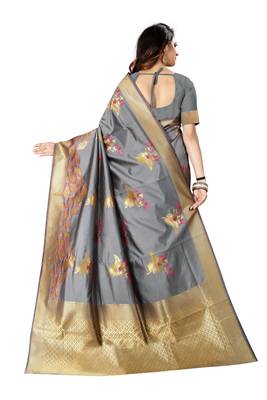Grey Woven Jacquard Saree With Blouse 4