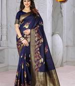 Navy Blue Woven Jacquard Saree With Blouse