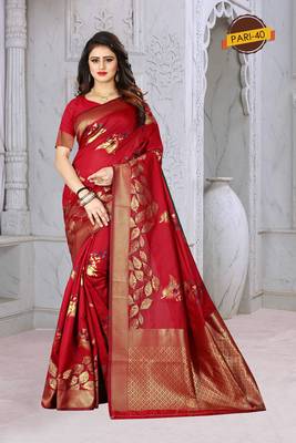 Red Woven Jacquard Saree With Blouse 1