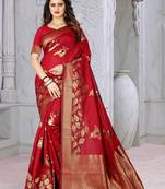 Red Woven Jacquard Saree With Blouse