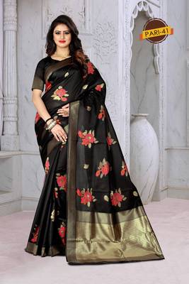 Black Woven Jacquard Saree With Blouse 1