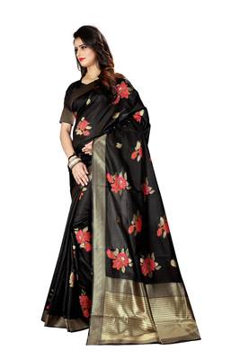 Black Woven Jacquard Saree With Blouse 3
