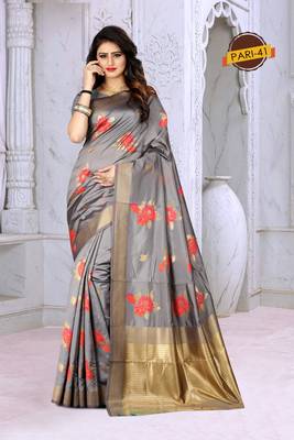 Grey Woven Jacquard Saree With Blouse 1