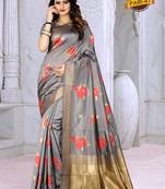 Grey Woven Jacquard Saree With Blouse