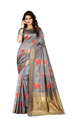 Grey Woven Jacquard Saree With Blouse 2