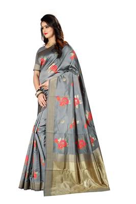 Grey Woven Jacquard Saree With Blouse 3