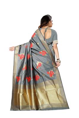 Grey Woven Jacquard Saree With Blouse 4