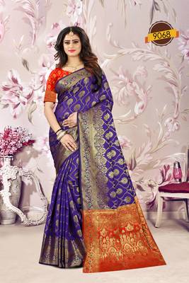 Purple Woven Jacquard Saree With Blouse 1
