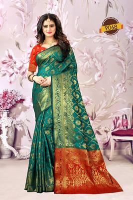 Green Woven Jacquard Saree With Blouse 1