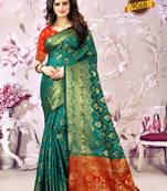 Green Woven Jacquard Saree With Blouse