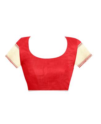 Red Woven Jacquard Saree With Blouse 4