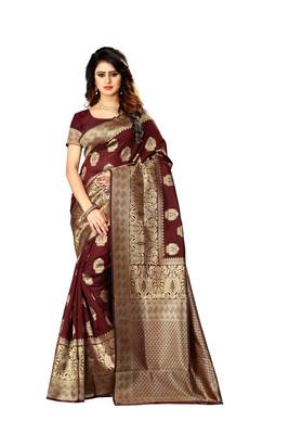 Maroon Woven Jacquard Saree With Blouse 1