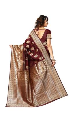 Maroon Woven Jacquard Saree With Blouse 3