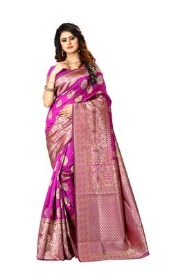 Royal Blue Woven Jacquard Saree With Blouse 1