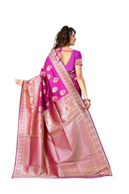 Royal Blue Woven Jacquard Saree With Blouse 3