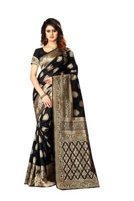 Black Woven Jacquard Saree With Blouse 1