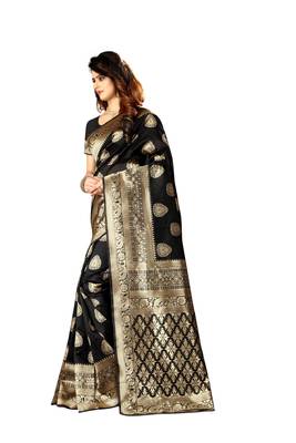 Black Woven Jacquard Saree With Blouse 2